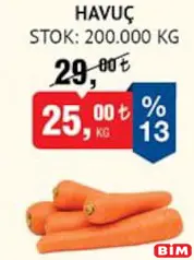 HAVUÇ KG fiyat ve kampanya bilgisi